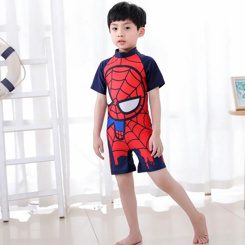 Disney Spider Cartoon Children's Swimsuit Set Iron Man 3-12 Years Old Boy One-Piece Swimsuit Quick-drying Children's Wear