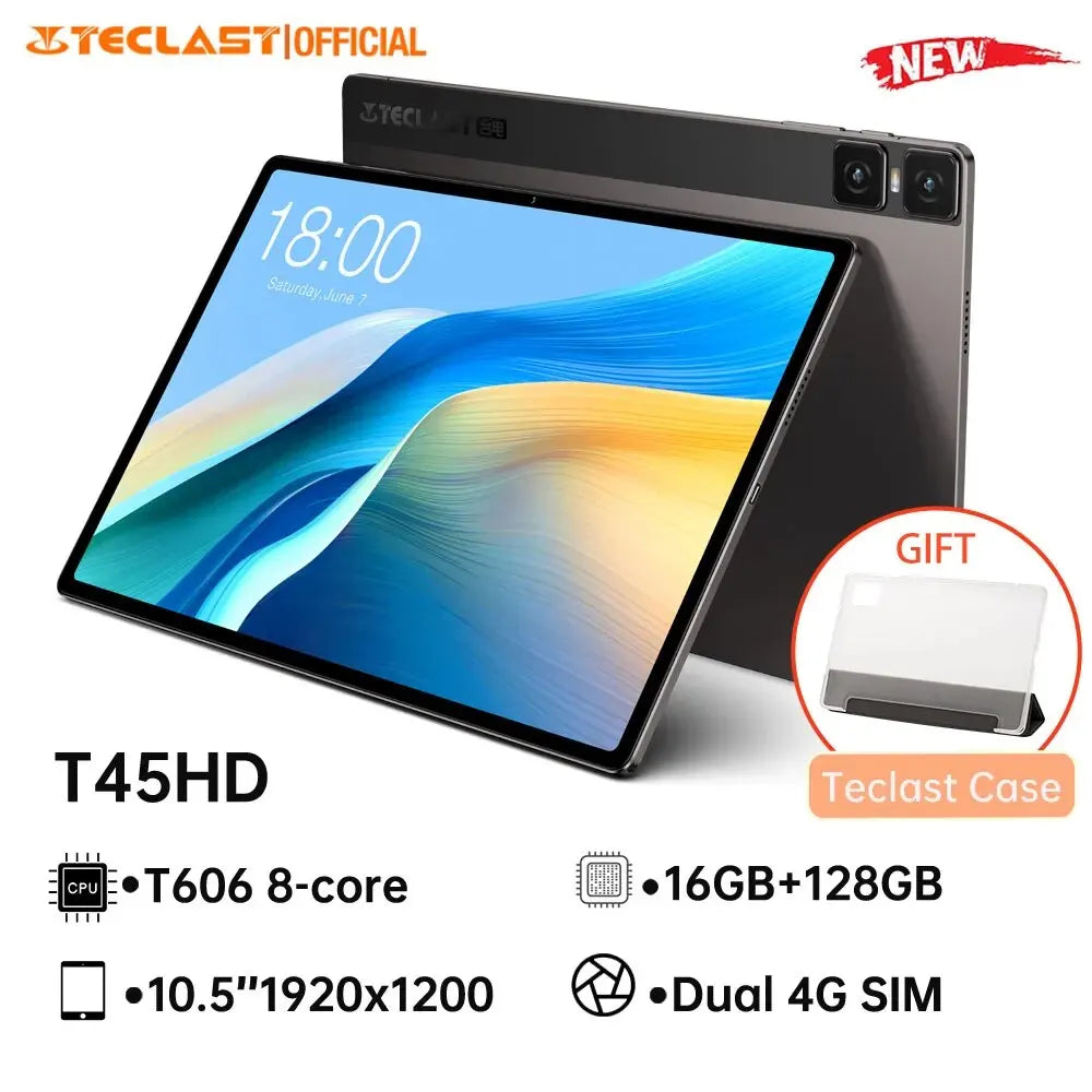 Tableta Teclast T45HD 2024 10,51 "1920*1200 tableta Unisoc T606 8 núcleos Android 13 16GB RAM 128GB ROM red 4G juegos 7200mAh