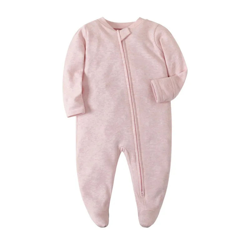 Newborn Footed Pajamas Zipper Girl and Boy Romper Long Sleeve Jumpsuit Cotton Solid color Fashion 0-12 Months Baby Clothes