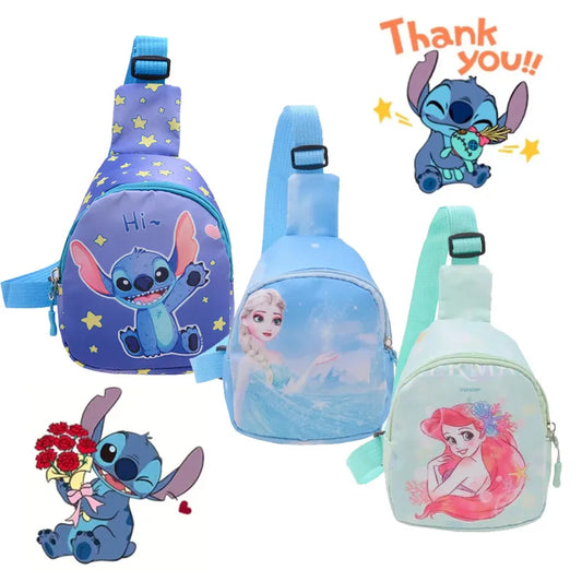 New Disney Stitch Mini Cartoon Chest Pack for Children Minnie Mouse Frozen Crossbody Bags Casual Shoulder Bags Gifts