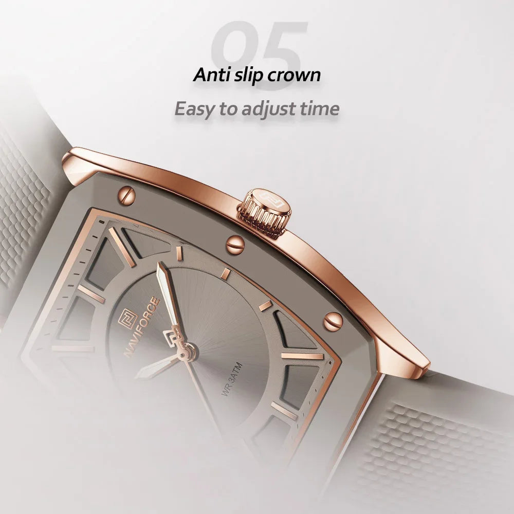 NAVIFORCE NF5049 Women Quartz Watches Silicone Strap Student Sports Watch Big Dial Simple Tonneau Waterproof Wristwatches
