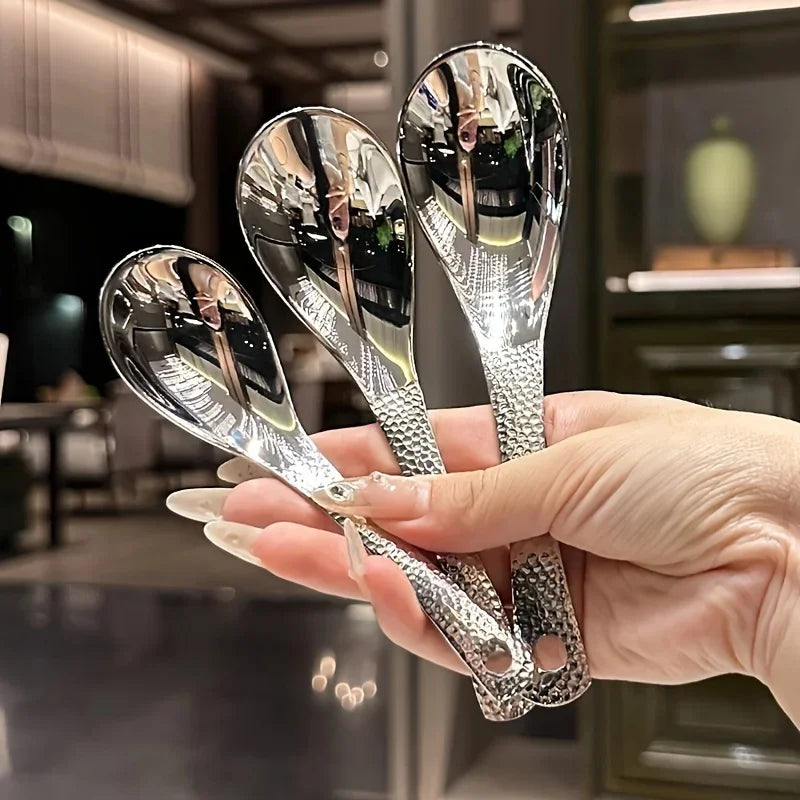 2pcs Stainless Steel Spoon Set- Large Capacity, Mirror Polished Cutlery, Suitable for Desserts, Fruits, and Home Kitchen Use