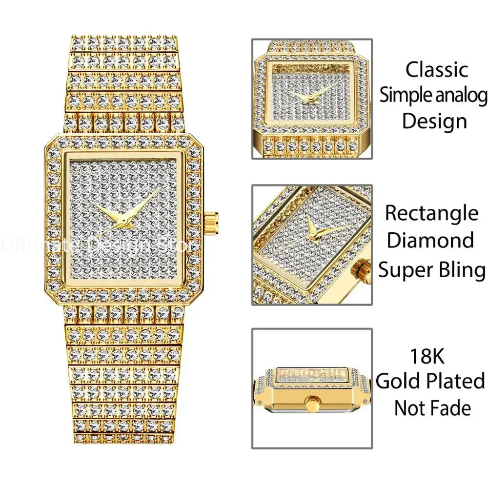 Diamond Square Women Watch Gold Silver Luxury Ladies Dress Quartz Watch Casual Simple Couple Wristwatches Dames Horloges