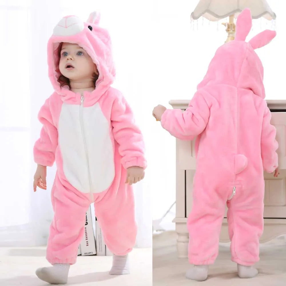Kigurumi Baby Romper for Boys 0 to 3 6 9 12 18 24 Months Tiger Rabbit 2024 Winter Warm Newborn Kids Girl Jumpsuit Zipper Clothes