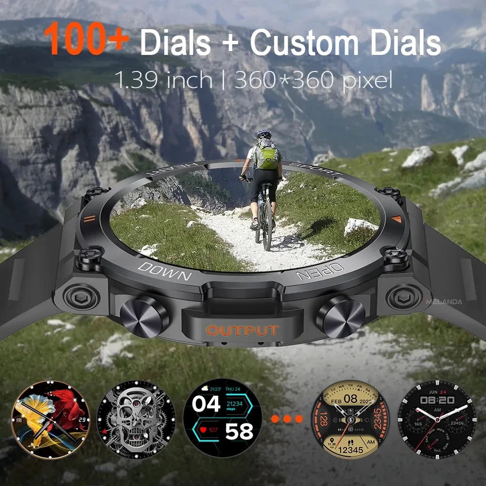 2023 Smart Watch Men Military Healthy Monitor 1.39 inch Bluetooth Call Fitness Waterproof Sport Smartwatch for IOS Android Phone