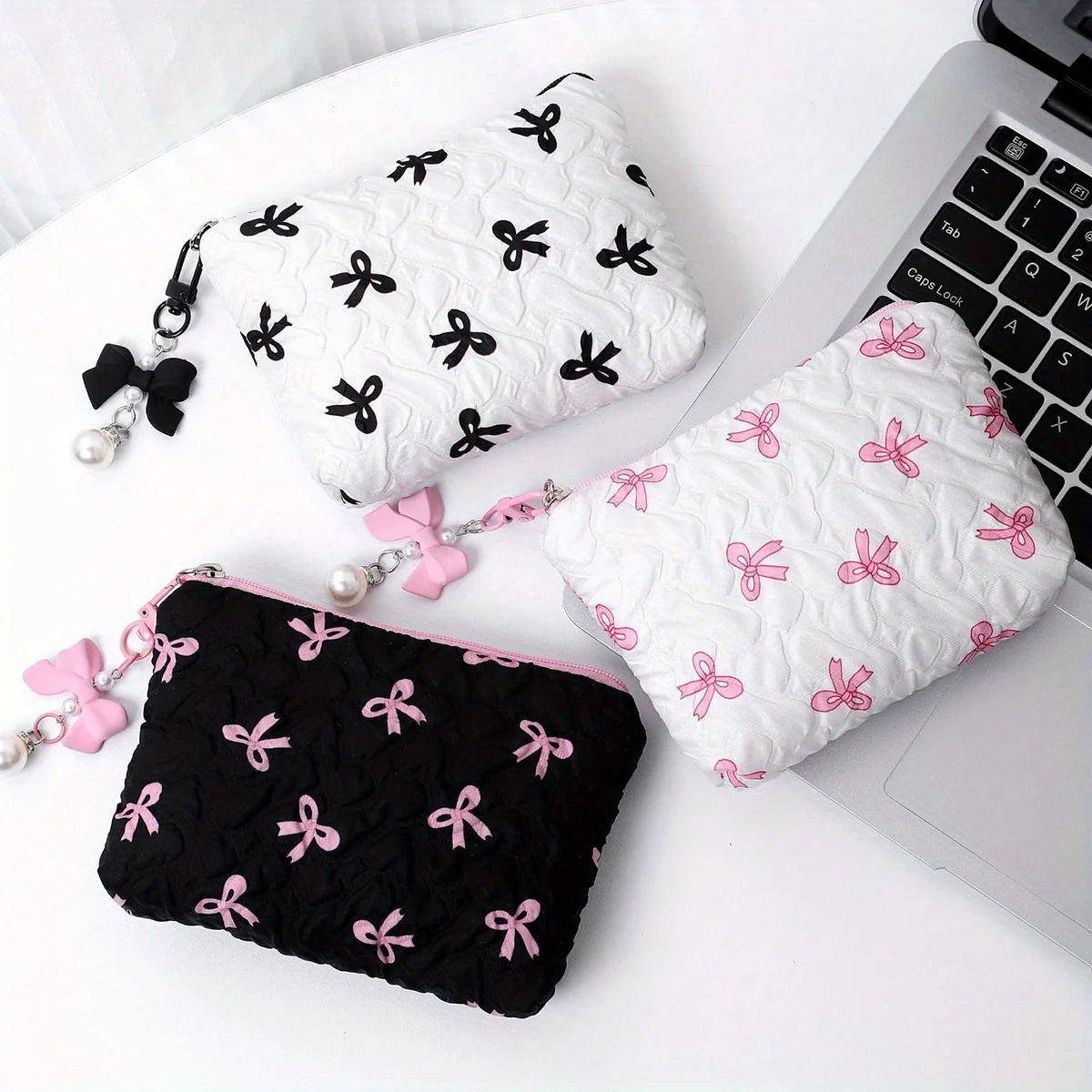 Embroidered Bow Makeup Bag, High Appearance Level, Coin Purse Storage Bag, Cute, Large Capacity, High-End Makeup Bag