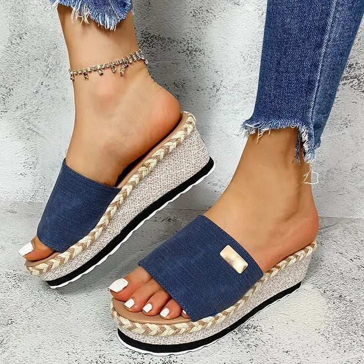 Womens High Heel Sandals Ladies Thick Bottom Casual Slippers Summer New Wedges Sandals Female Shoes Women Platform Mules Slipper