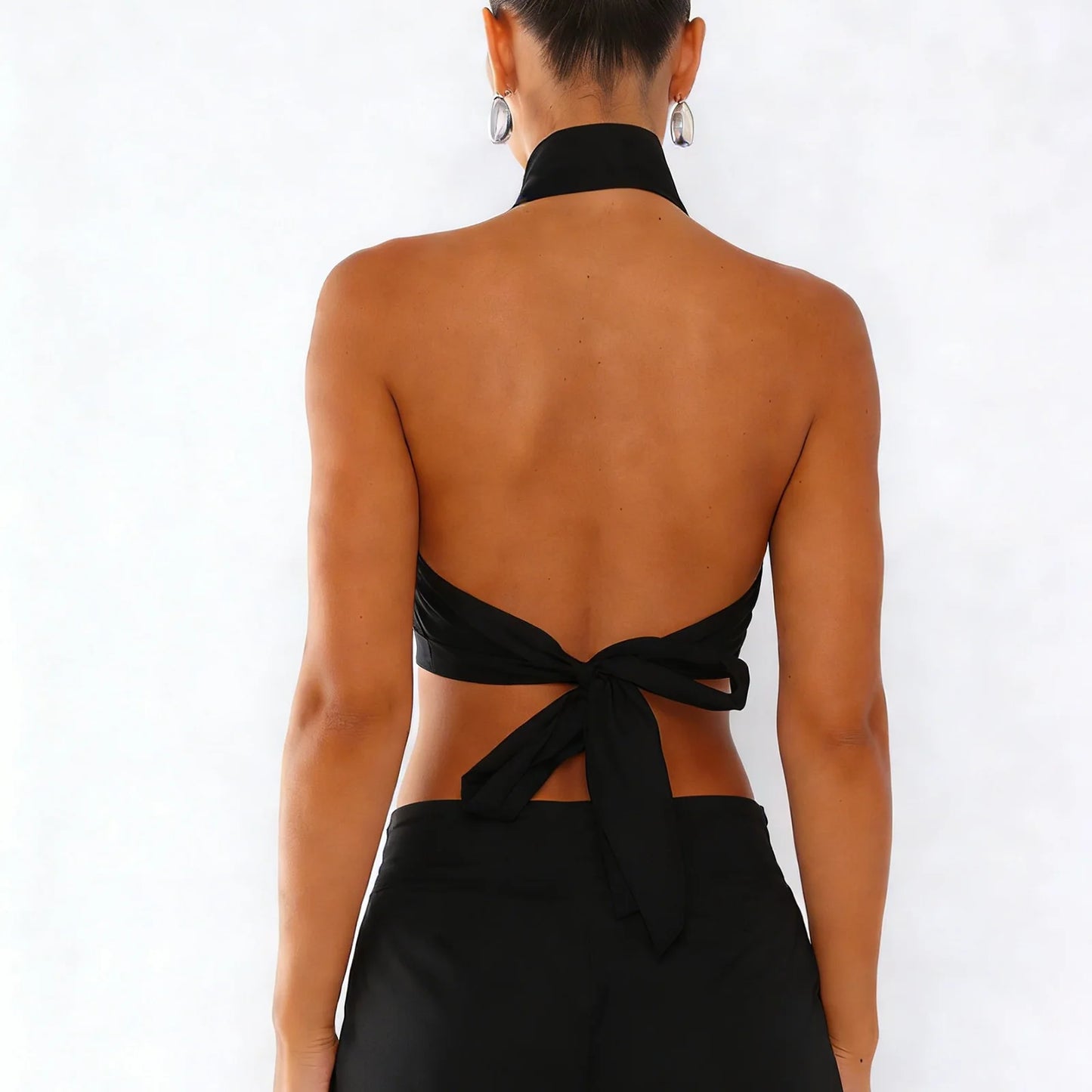 Women Button up Halter Tops Summer Trendy Lapel Tie up Backless Shirts for Streetwear Aesthetic Grunge Clothes