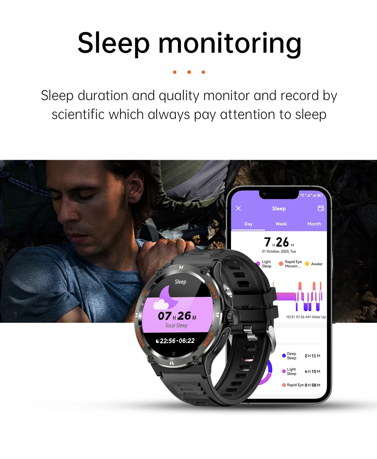 Hot Outdoor Military Smart Watch Men LED Strong Light AMOLED Screen Heart Rate Compass Bluetooth Call 3ATM Waterproof Smartwatch