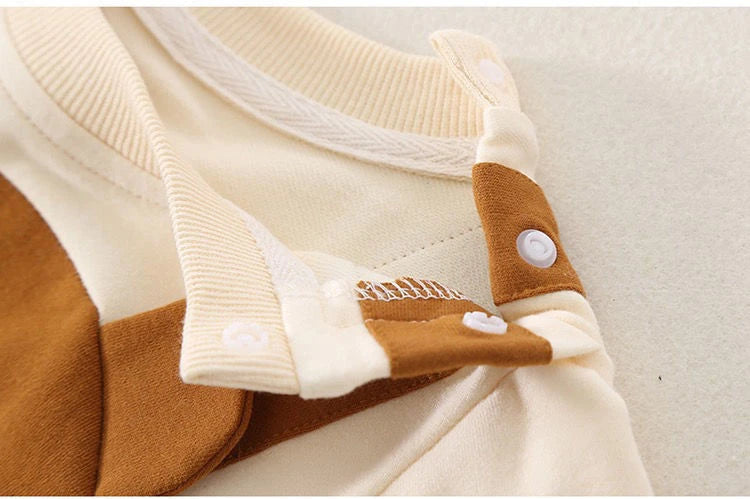 Autumn Baby Clothes Newborn Outfit Super Cute Baby Jumpsuit Contrasting Color Suspenders and Hood Outdoor with Cap