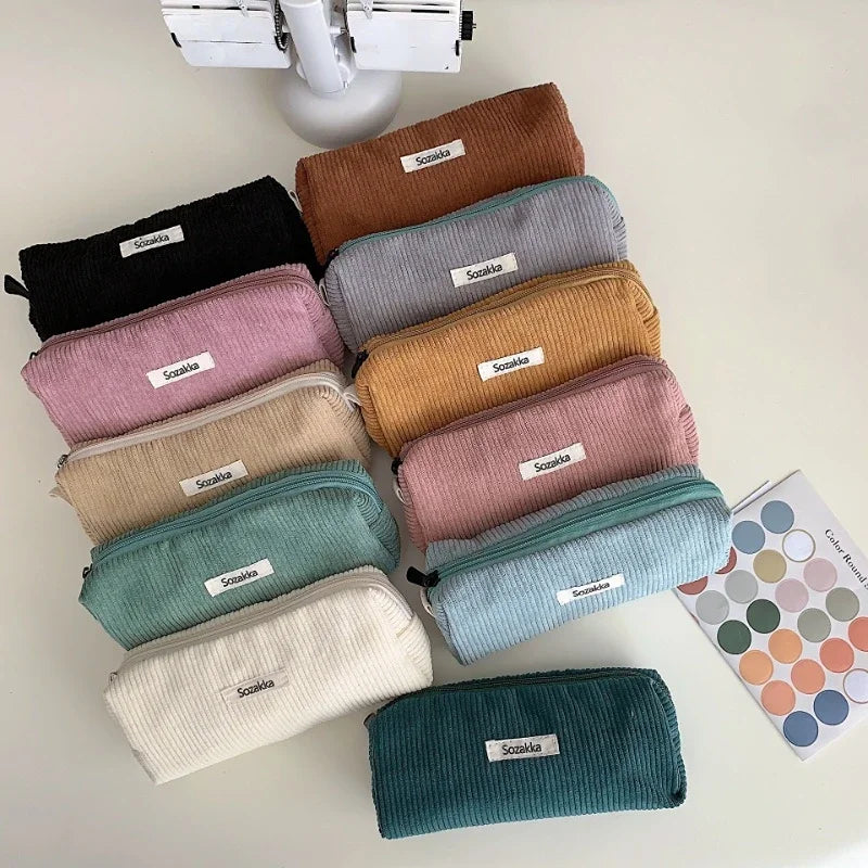 Soft Large Cosmetic Bags Women Neceser Makeup Toiletry Bag Fashion Travel Make Up Bag Corduroy Brush Pencil Organizer Case
