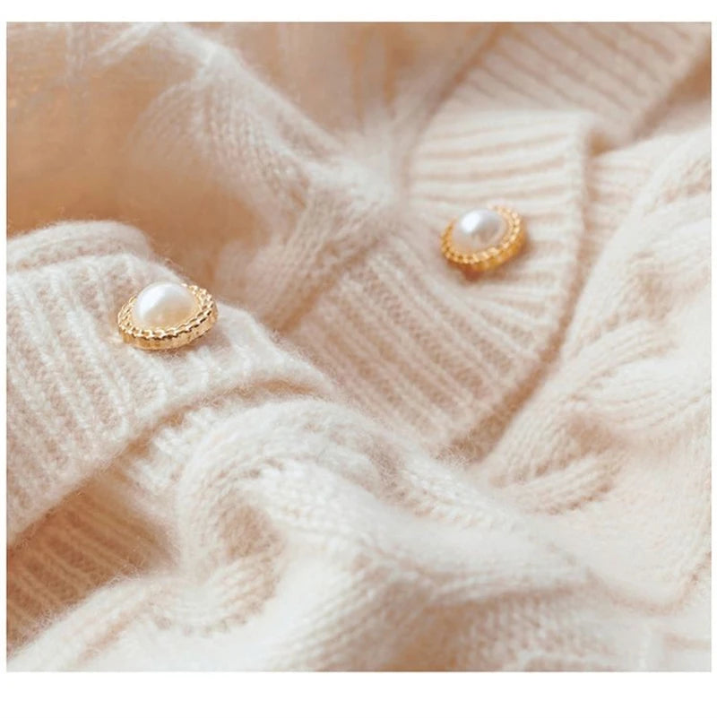 Cashmere Sweater Cardigan Women Single Breasted Long Sleeve Elegant Vintage Jumper Solid Wool Knitted Autumn Winter Outwear