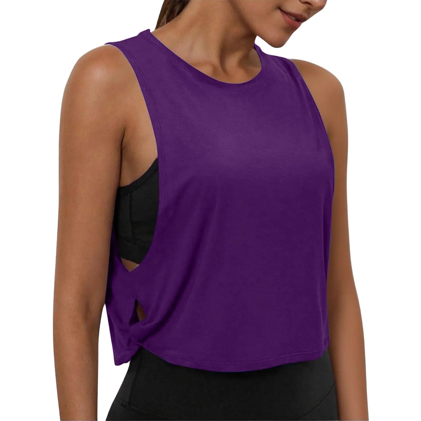 Women Sleeveless Yoga Tops Athletic Vest Breathable Blouse Cover Up Gym Workout Cool T-Shirt Running Short Tank Crop Top