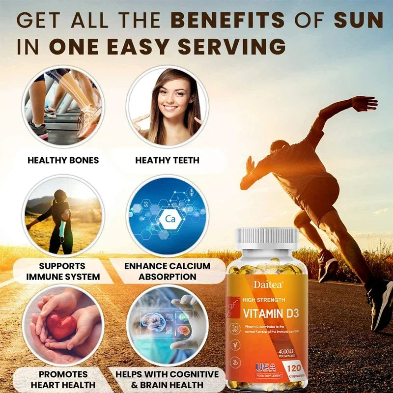 Vitamin D3 Capsules 4000IU Provide Immune, Bone Support, Promote Calcium Absorption, Promotes Muscle Health, Nervous System