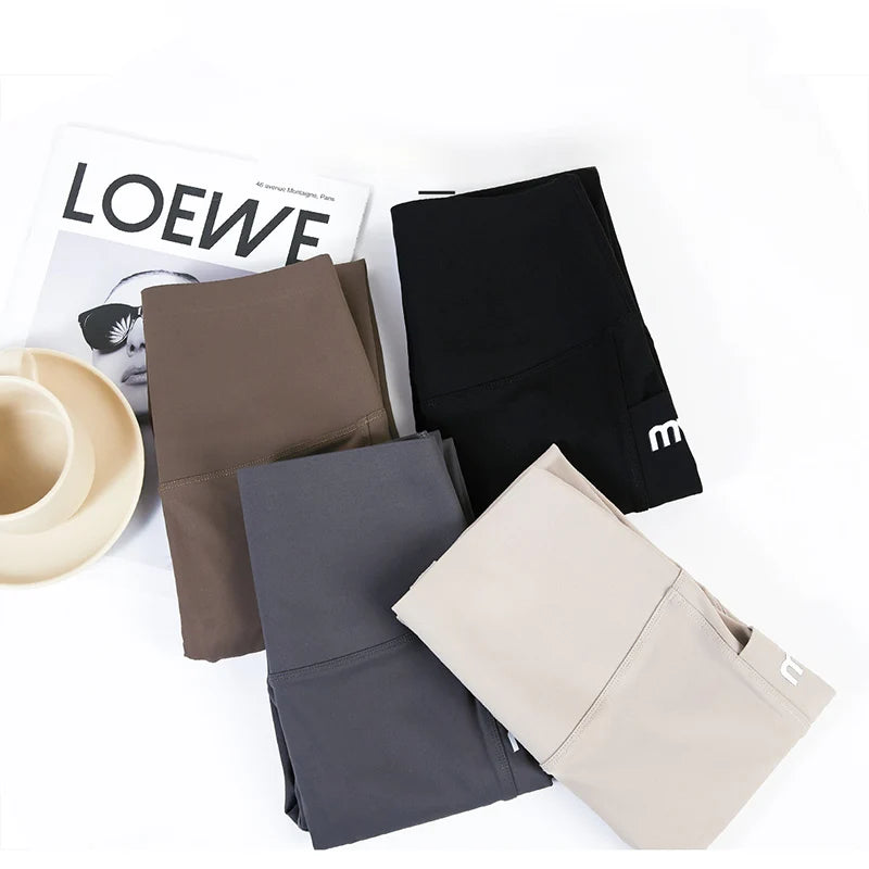Spring Autumn Thin Sharkskin Leggings Women Side Pocket Hiking Cycling Sports Leggings Woman Naked Feeling Stretch Leggings Lady