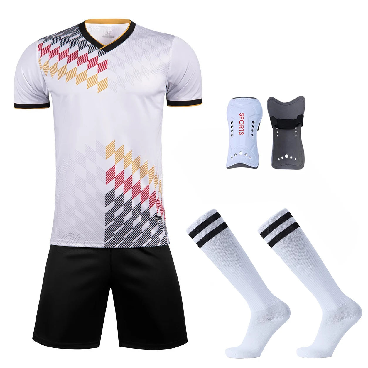 Men Athlete Football Jerseys Sets + Socks + Shin Pads Boys Girls Soccer Kits Children Football Uniforms Soccer Shirt Tracksuit