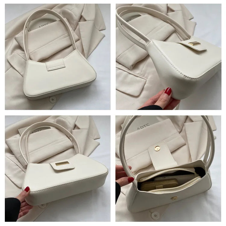 Minimalist Shoulder Bag for Women Simple Solid Color Underarm Bag Women's Buckle Handbag and Purse Fashion Small Top-handle Bags
