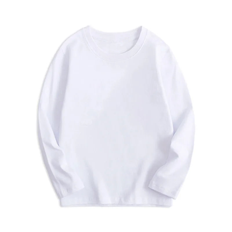 Boys Girls 100% Cotton T-shirts Solid Color Casual Tees for Teenage Children Spring Autumn Underwear Girl Clothes Kid Daily Tops