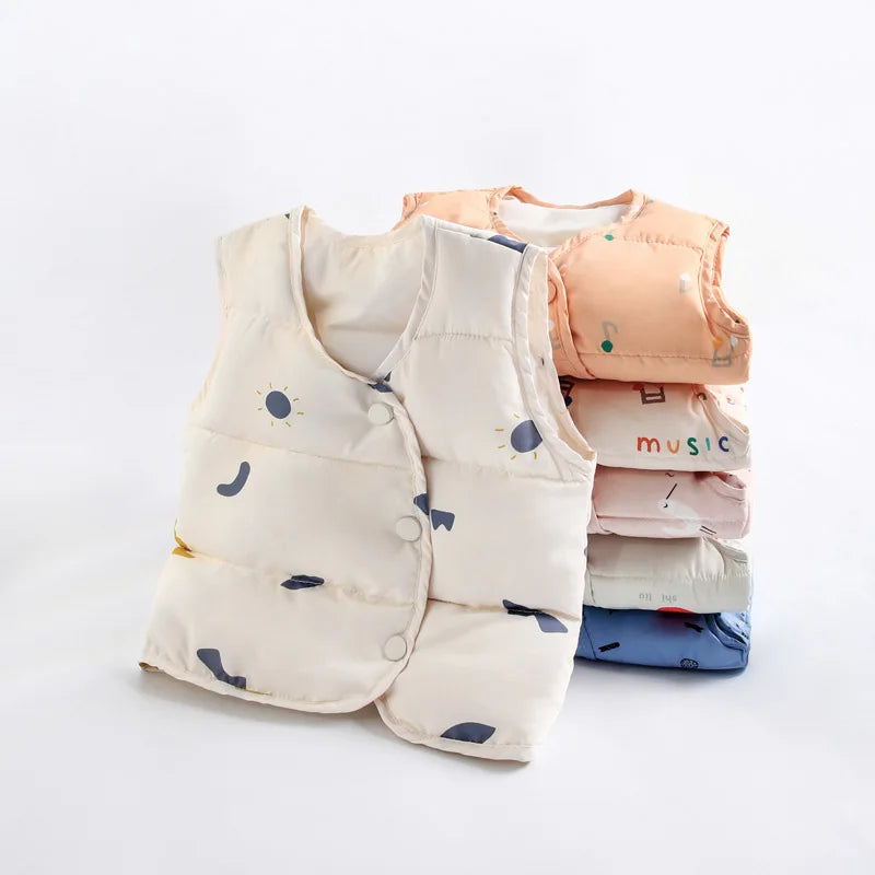 Chalecos de plumón para bebés, ropa de otoño e invierno con estampado de dibujos animados para niñas y niños, cárdigan, abrigos, chaleco infantil cálido, disfraz para niños pequeños