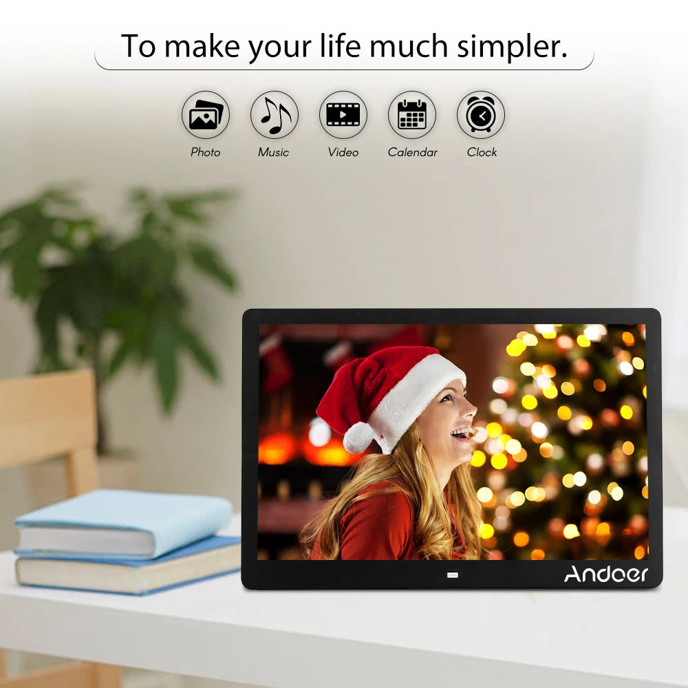 Andoer 17inch LED Digital Photo Frame 1080P Electronic Picture Frame MP3 MP4 Video Player Clock Calendar with Remote Control
