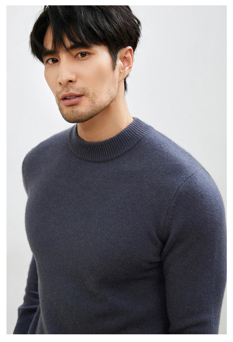 100% Pure Cashmere Men's Sweater Half High Neck Pullover Youth Business Casual Long Sleeve Jumper Spring/Autumn High-End Jacket