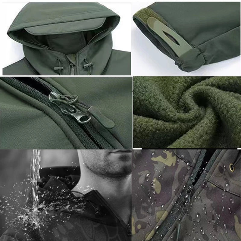 Men Cargo Autumn Winter Fleece Sharkskin Hiking Jackets Tactical Military Army Climbing Trekking Casual Trainning Camping Coat
