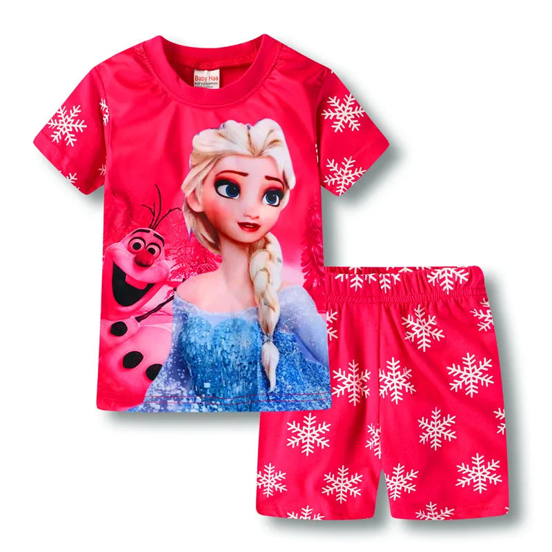 Free Shipping Children's Set Kids Sleepcoat Boys Girls Anna Elsa Cartoon Short sleeve Pyjamas Frozen 2 Sleepwear 1-7T