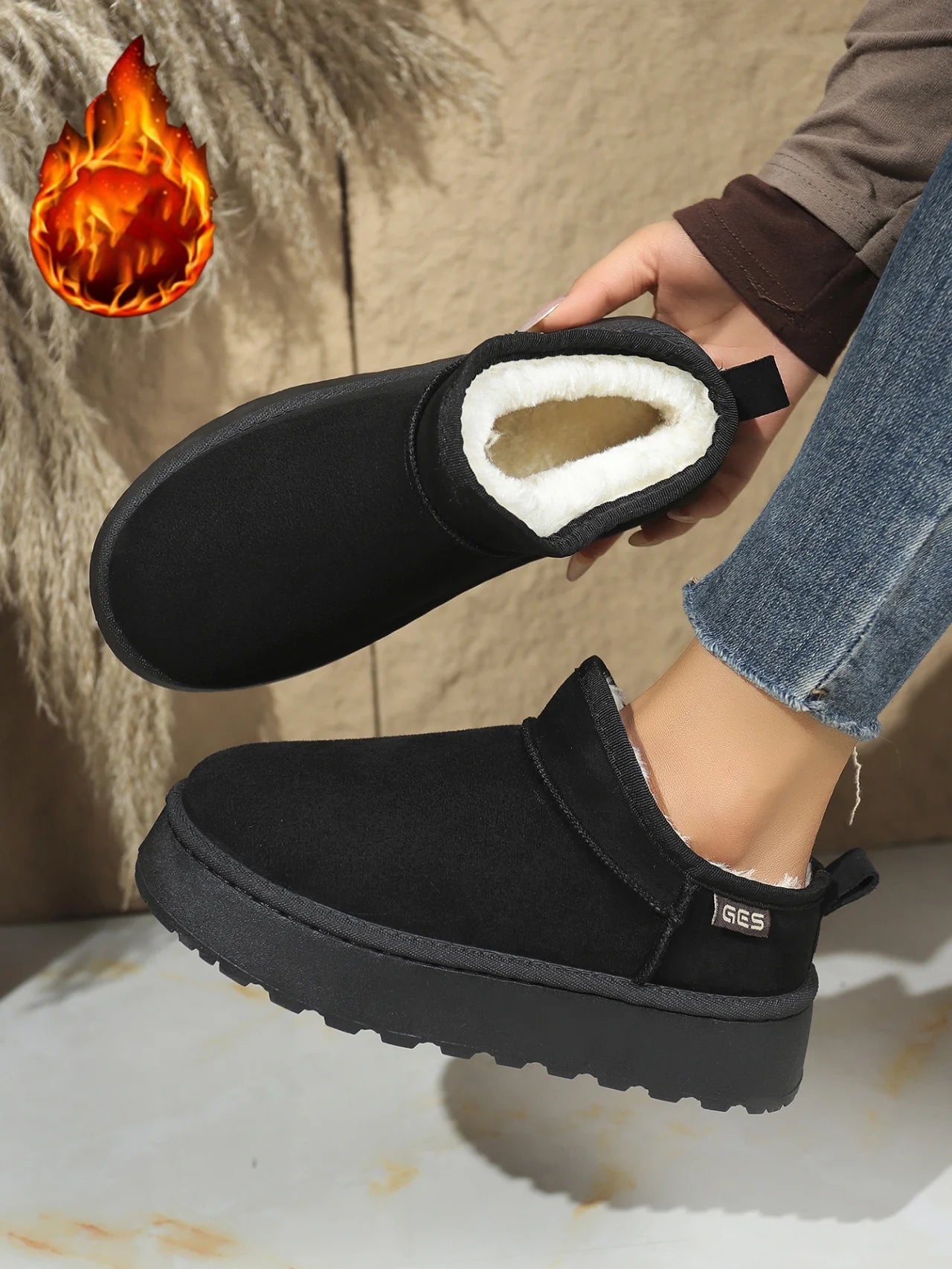 Snow Boots for Women 2026 Winter New Cashmere Warm Thick Soles Without Heel-covered Hair Half Slipper Cotton Shoes for Women