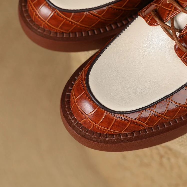 2024 New Spring Genuine Leather Women Shoes Casual Lace-up Loafers Round Toe Platform Shoes Shoes Woman Zapatos De Mujer Women