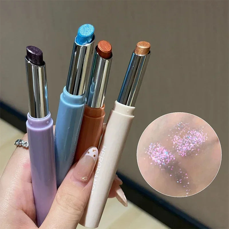Shimmer Highlight Eyeshadow Pen Fine Pearly Glitter High-Gloss Eyeshadow Stick Makeup Smudge-Proof & Waterproof Eye Brightener