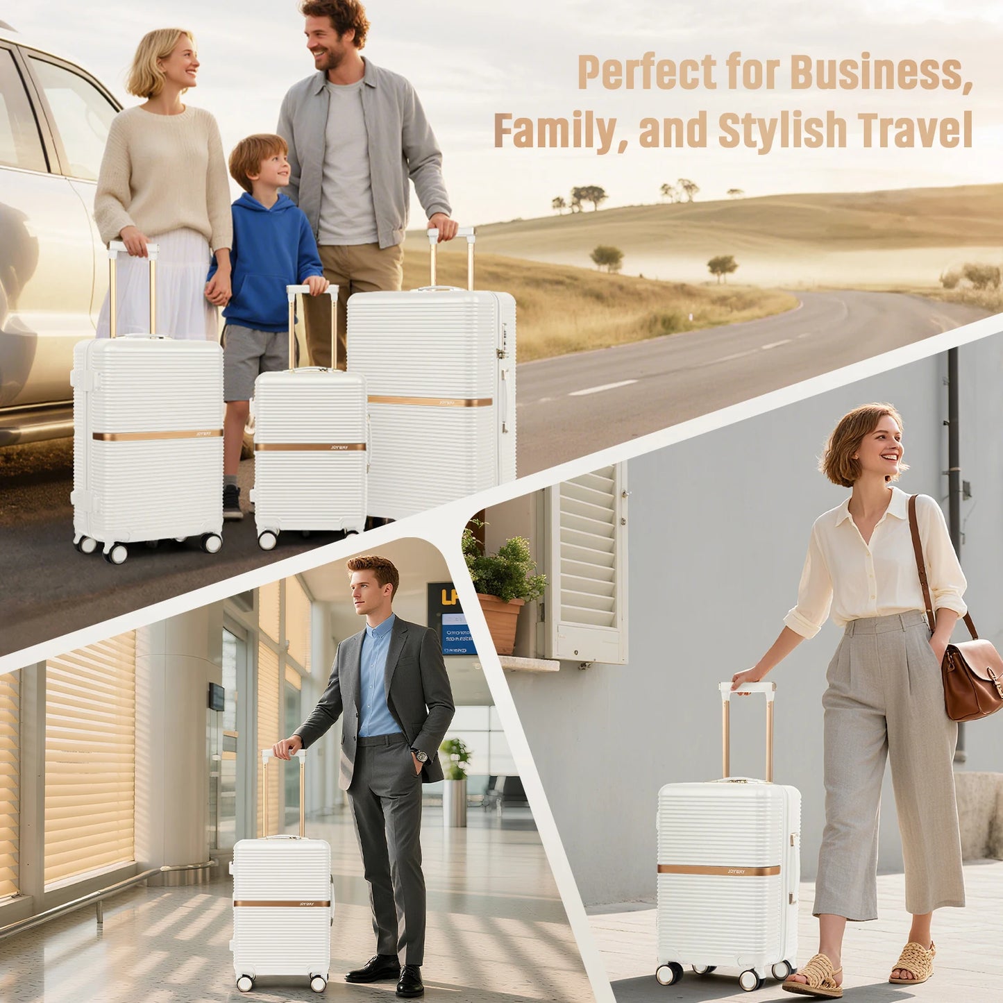 Joyway 3-Piece Luggage Set, Lightweight Suitcase with Cup Holder, TSA Lock and Spinner Wheels