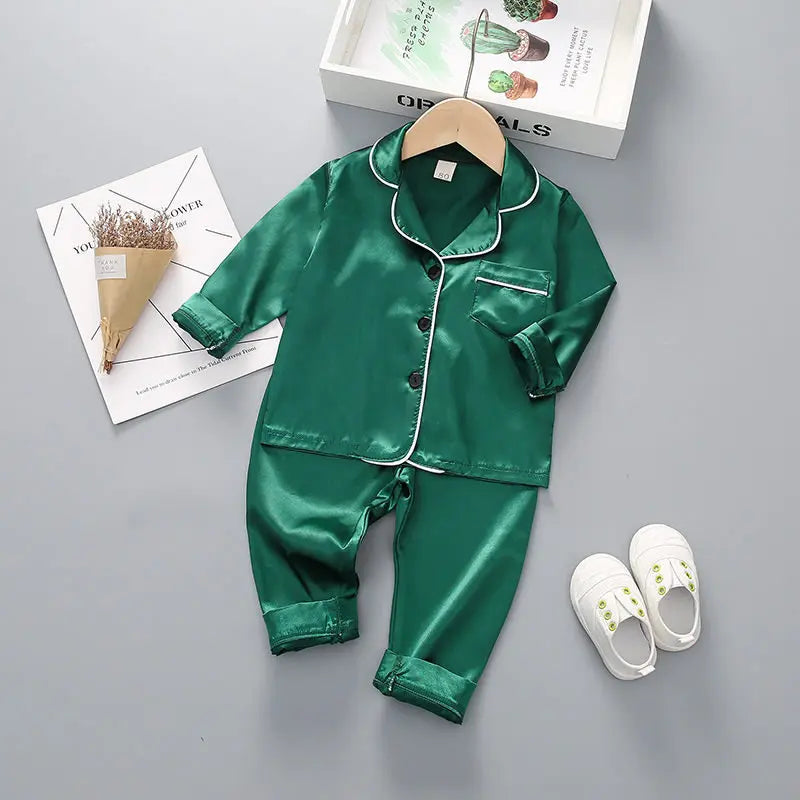 Boys Girls Kids Pajama Sets Causal Solid Long Sleeve T-Shirt Tops with Pants Toddler Baby Sleeping Clothes Pijamas Sleepwear