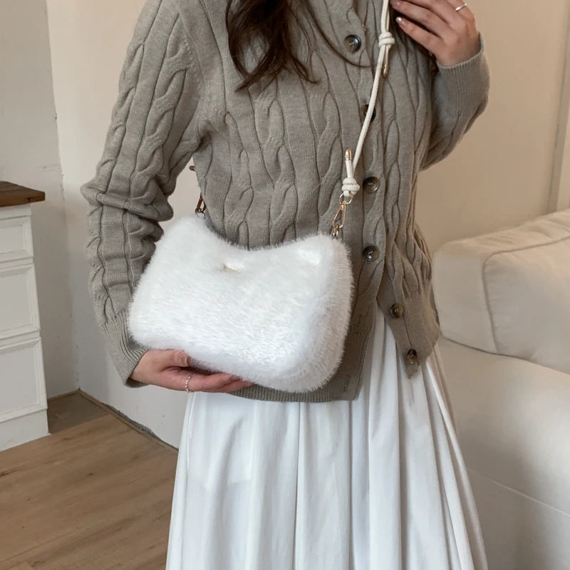 MOODS Soft Plush Crossbody Bags For Women 2025 Winter Warm Latest Luxury Designer Handbags Casual Street Shoulder Hobo Bag Lady
