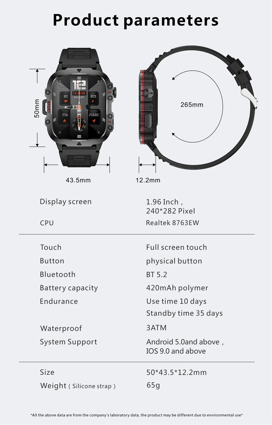 For Xiaomi Rugged Military Smart Watch Men Sports Ftiness GPS Watches IP68 Waterproof 1.96'' AI Voice Bluetooth Call Smartwatch