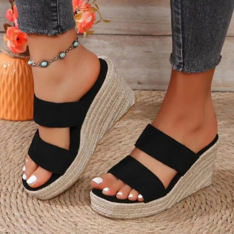 Women's Summer Espadrille Wedge Sandals Double Strap Platform Mules Open Toe Casual High Heel Beach Slides Shoes for Ladies 2026