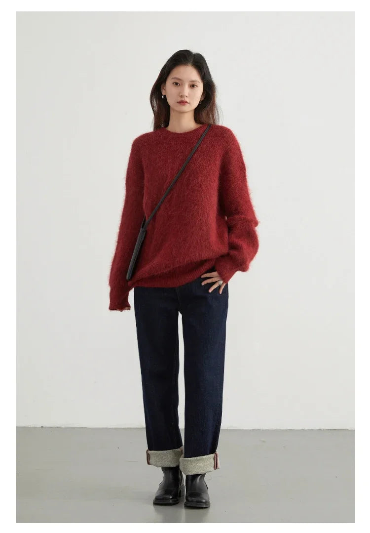 CHIC VEN Women Sweater Long Sleeve Pullover Solid Loose O Neck Soft Alpaca Female Tops Woman Knitwear Jumpers Spring Autumn 2024