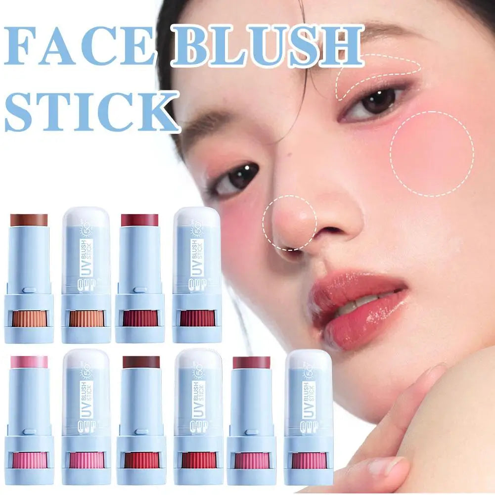 Matte Blush Stick with Natural Satin Finish Offers 5 Color Shades Moderate Coverage Long-lasting Nourishing Skin Care Makeup