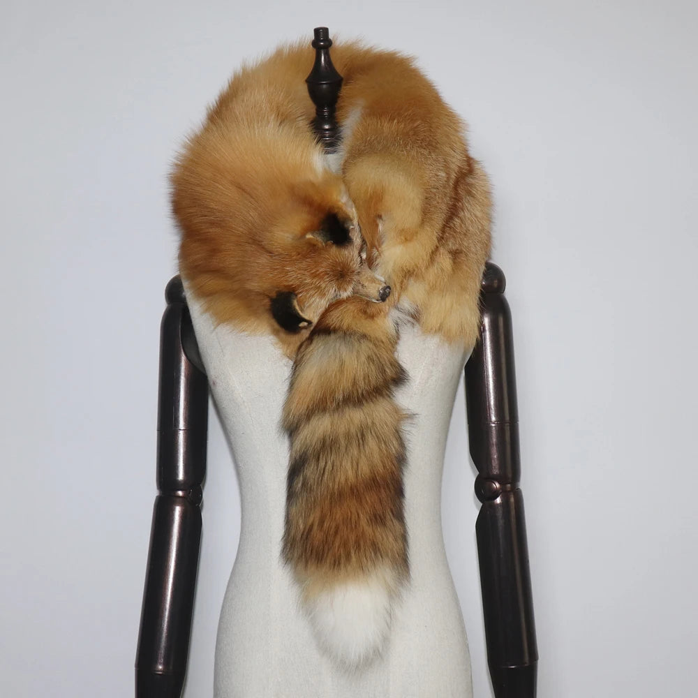 Winter Warm Large Real Fox Fur Collar Natural Fur Coat Scarves Luxury Women Men Jackets Hood Shawl Decor Female Neck Scarf Wraps