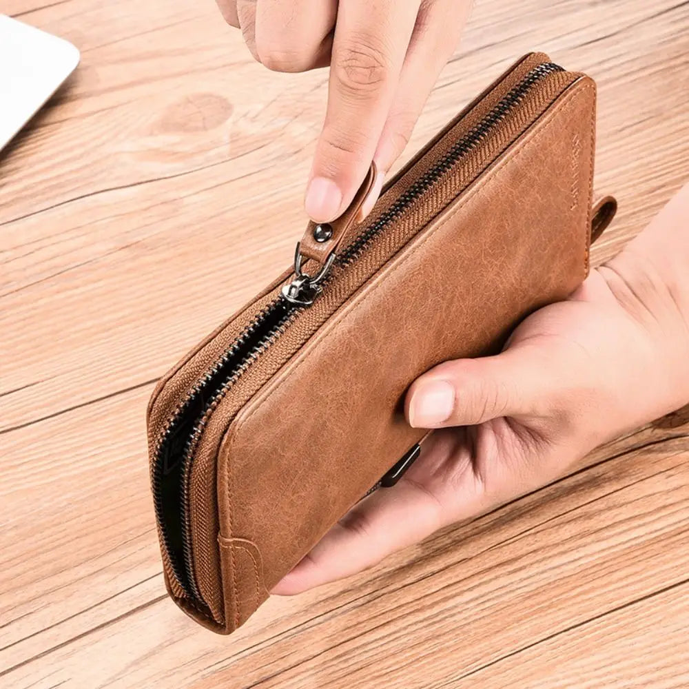 Simple Purse Long Zipper Wallet Large Capacity Card Brand Business Clutch Bag Coin Purse ID Card Holder Men