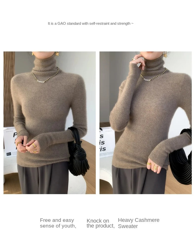 100% pure cashmere sweater women  sweater slim fit sweater versatile for autumn and winter knitted high neck cashmere
