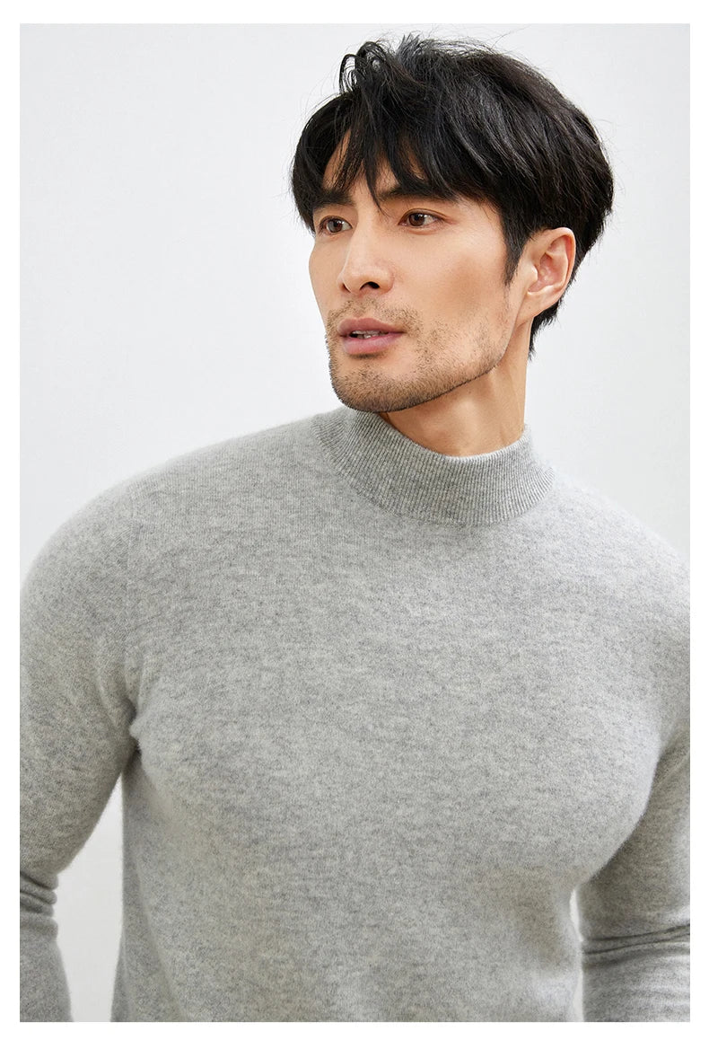 100% Pure Cashmere Men's Sweater Half High Neck Pullover Youth Business Casual Long Sleeve Jumper Spring/Autumn High-End Jacket