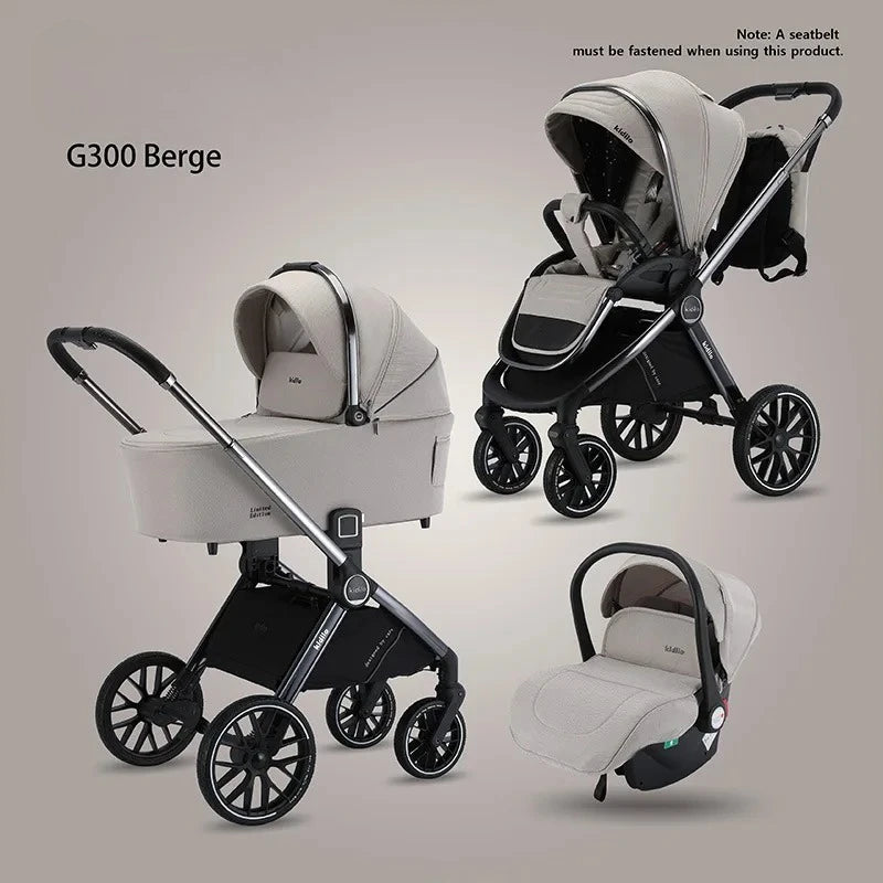 High-view 3-in-1 Baby Stroller Reversible Baby Stroller with Carrier Newborn Baby Stroller Shock Absorption Foldable