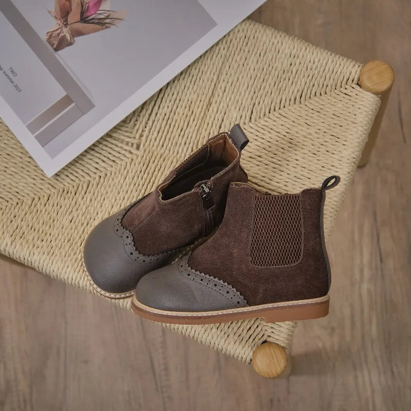 Ins Handmade Winter Girls Boutique Boots Kids Fashion Short Boots Girls Quality Shoes Small Leather Shoes Boys British Style