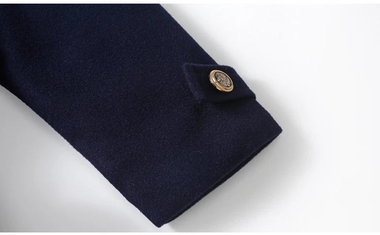 Teens Girls Winter Jacket Preppy Style Navy Mid-length Wool Coat for Kids Thick Warm Casual All-match School Children Outerwear