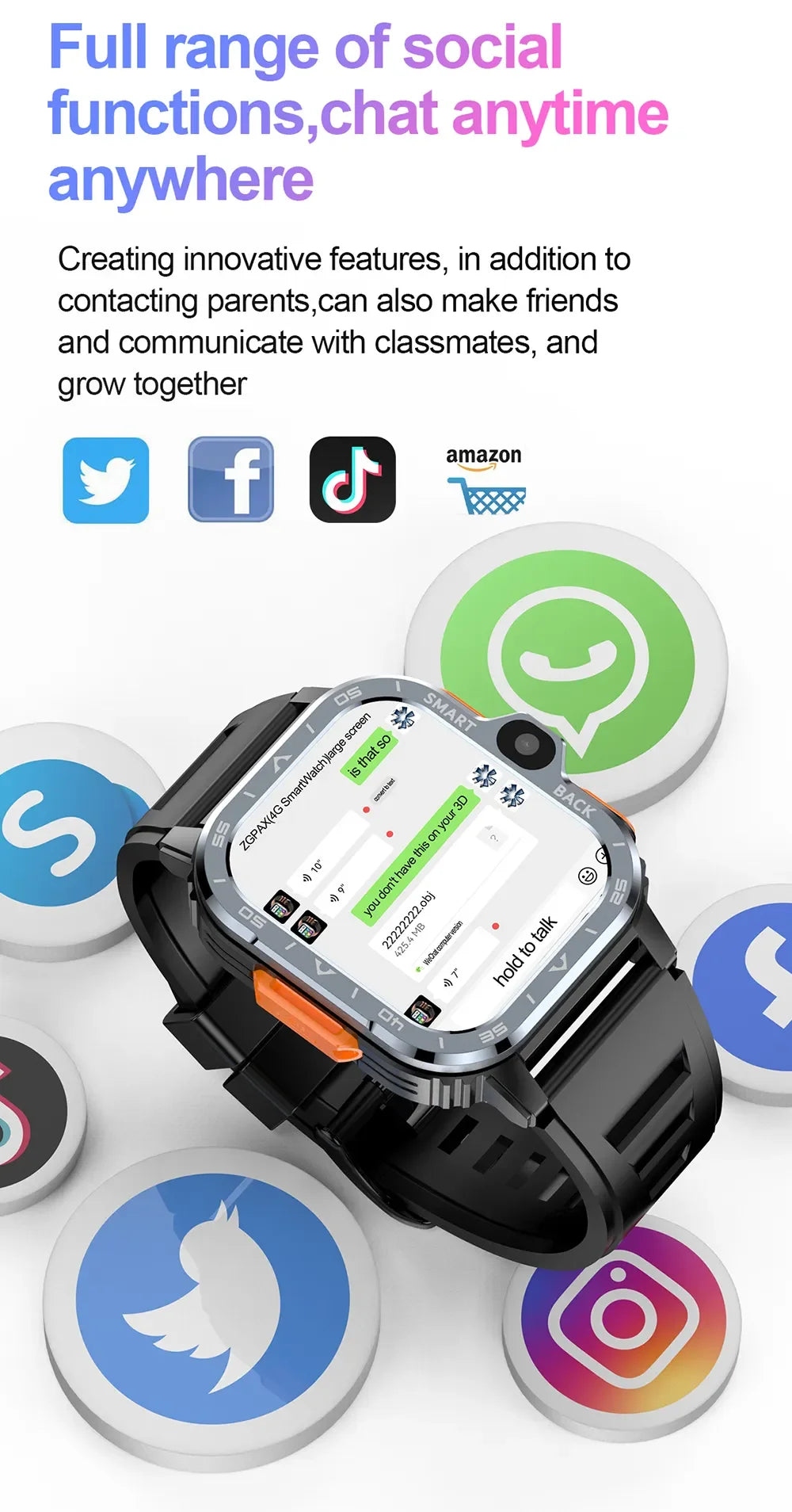 4G LTE Smartwatch Built-in GPS That Combines Video Voice and Wi-Fi Calls Messaging NFC 2 Cameras Google Play Smart Watch for Men