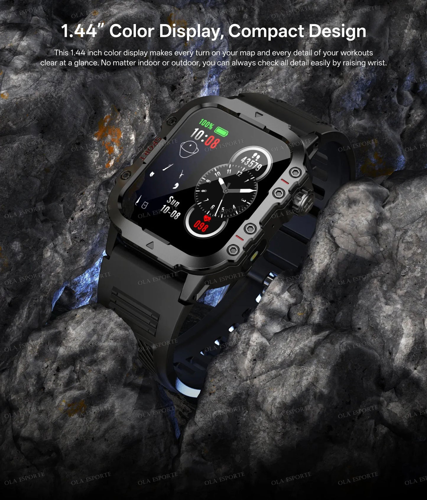 2025 New Military Smart Watch Men IP67 3ATM Waterproof Outdoor Sports Fitness Tracker Health Monitor 1.44Inch BT Call Smartwatch