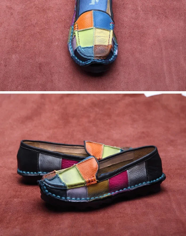 Birkuir Retro Mixed Colors Flats Women Shoes Soft Soles Loafers Shoes Genuine Leather Slip On Luxury Casual size 41 42 Shoes
