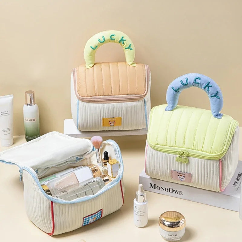 Makeup Bag Large Capacity Cartoon House Shape Toiletry Bag Cute Portable Handheld Storage Bags Travel Storage Organizer