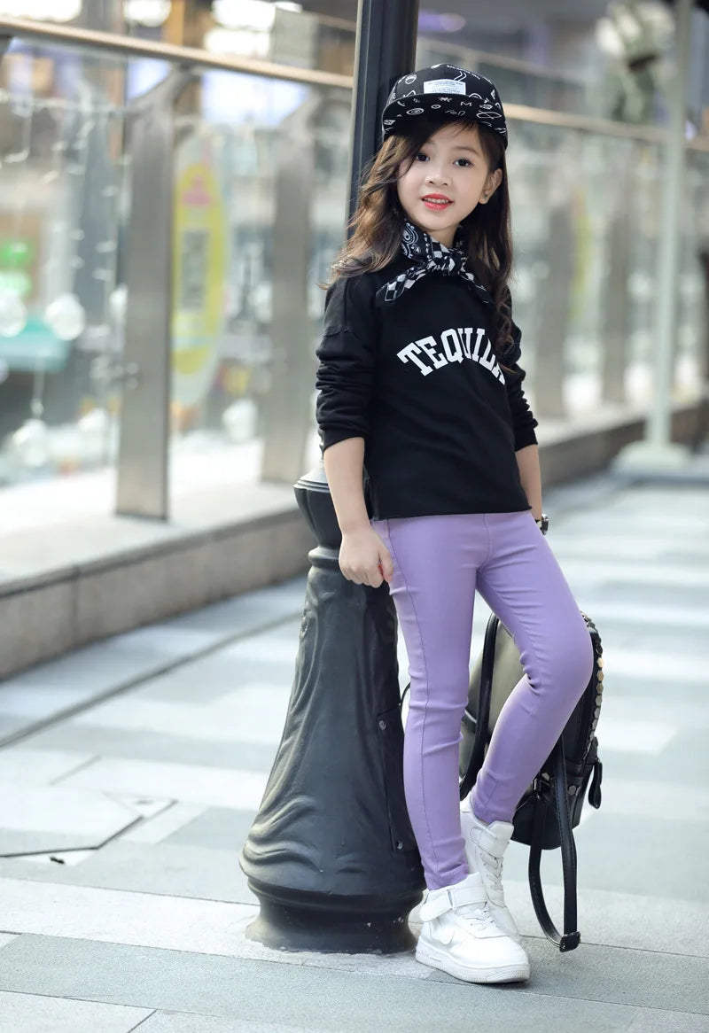 3-12-year-old girls pencil pants elastic baby Leggings 2024 new slim fit children's Leggings solid color imitation jeans