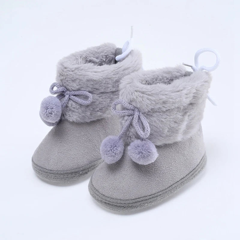 Winter Snow Baby Boots Warm Newborn Toddler First Walkers Baby Girls Boys Shoes Soft Sole Fluff Balls Thermal Snow Booties